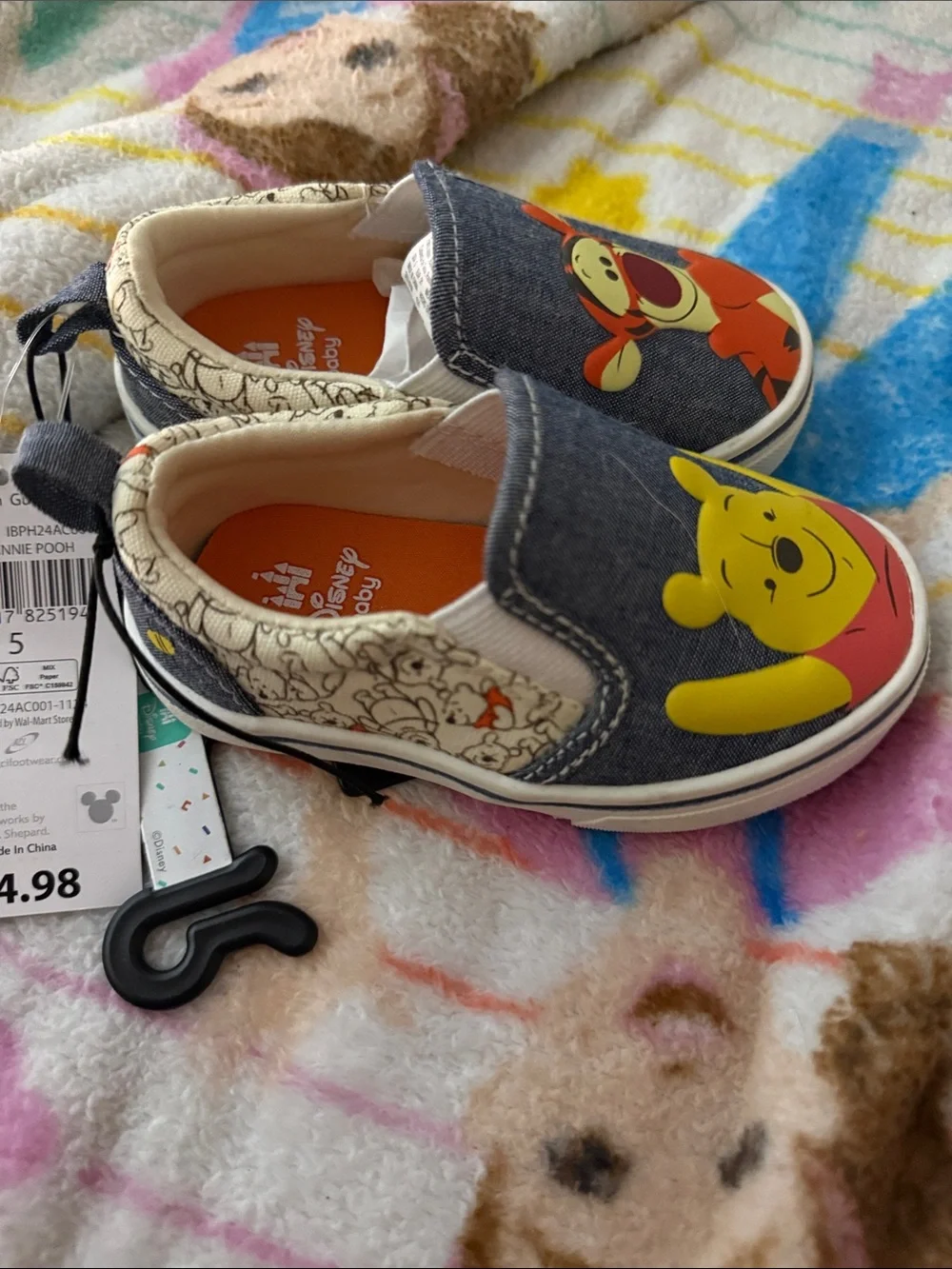 Disney Kids Slip-On Sneakers with Winnie the Pooh & Tigger - Blue/Yellow/Orange